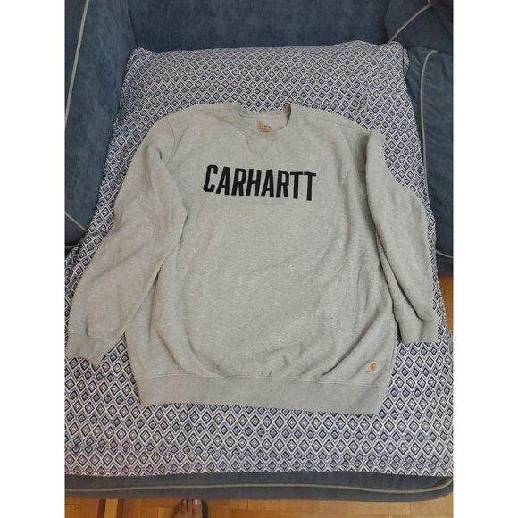 Carhartt Sweater Mens XXL Gray Spellout Big Logo Original Fit Thick Pullover - Picture 12 of 16